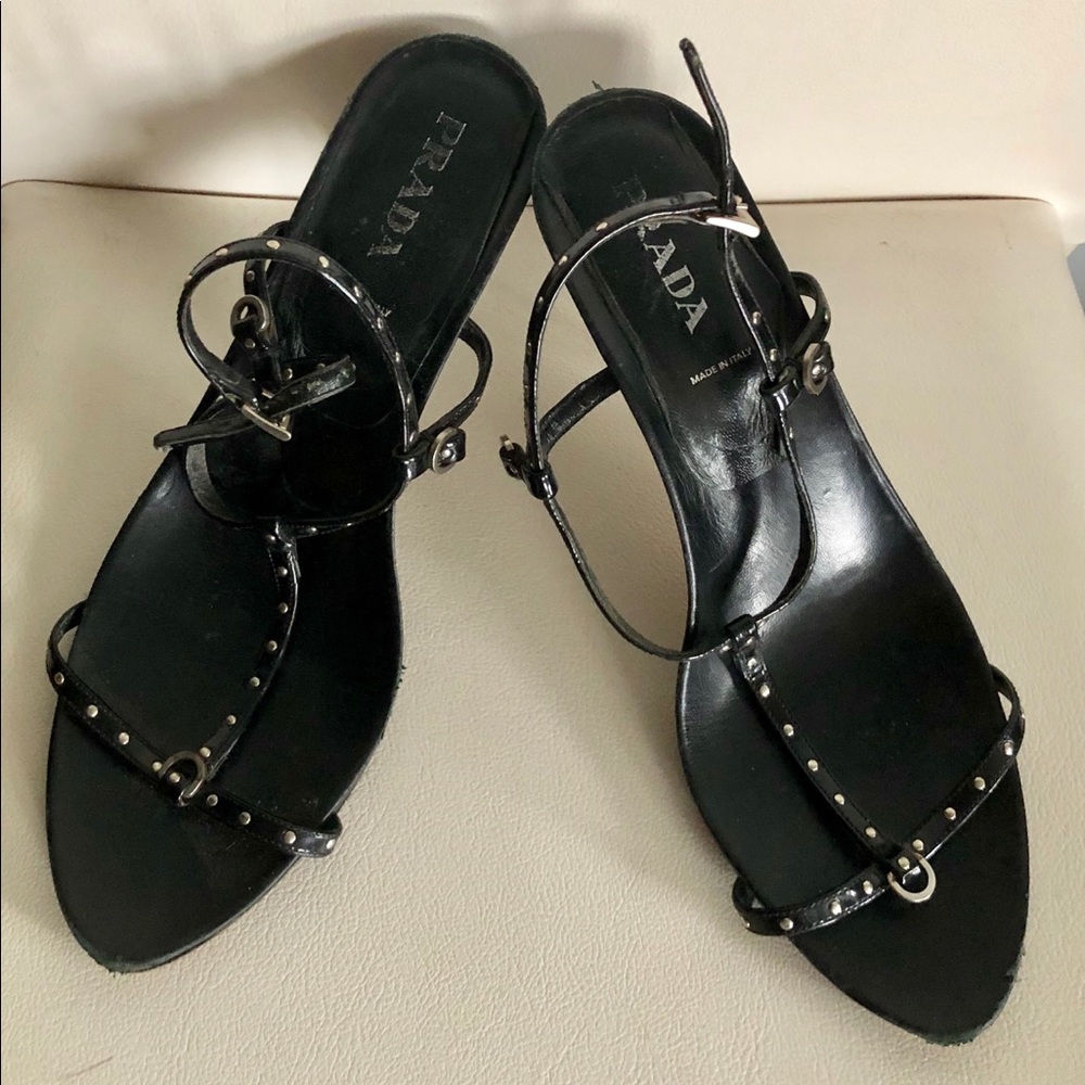 Prada sexy sandals. Black with metal studs. 40.5